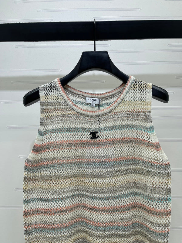 CC 26 Gradient Striped Hollow-Out Knit Vest Colorful in Nitrile Cotton