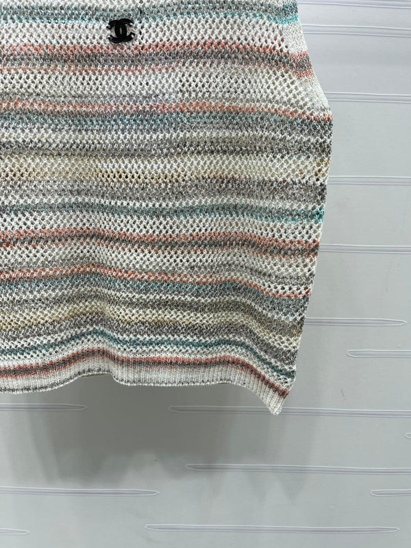 CC 26 Gradient Striped Hollow-Out Knit Vest Colorful in Nitrile Cotton