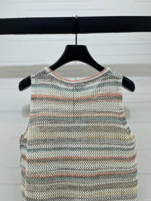 CC 26 Gradient Striped Hollow-Out Knit Vest Colorful in Nitrile Cotton