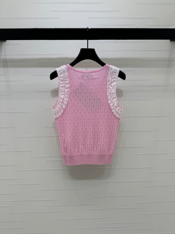 Miu 26 Lace-Neck Knit Vest Pink in Tencel 382103
