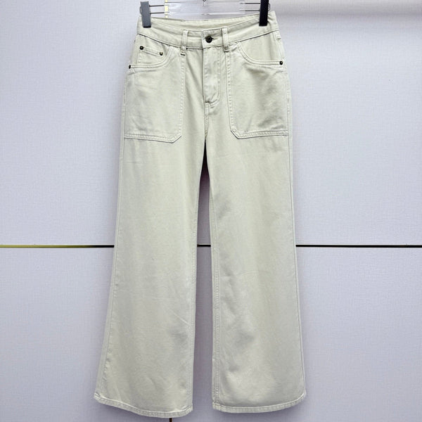 Miu 26 Wide-leg Denim Pants Cream in Cotton 380470