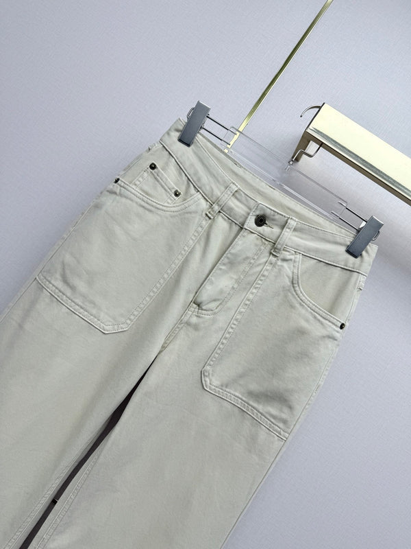 Miu 26 Wide-leg Denim Pants Cream in Cotton 380470