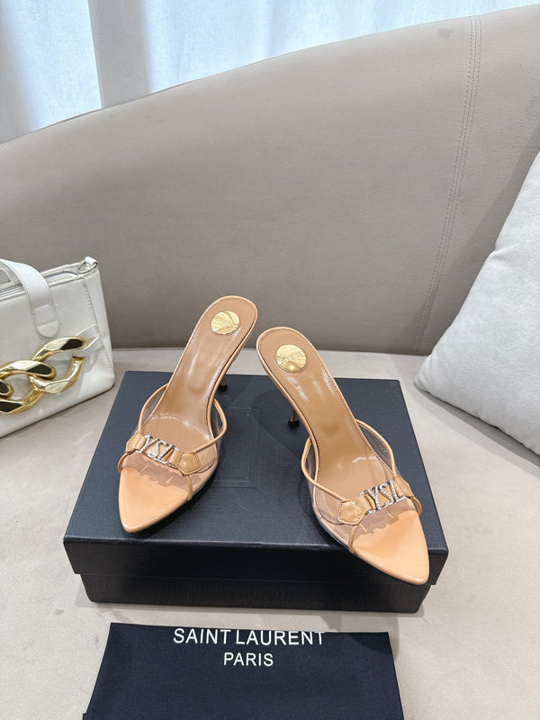 YSL High-heels 80mm Transparent Sandals Beige in Leather 771712