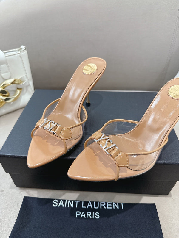 YSL High-heels 80mm Transparent Sandals Beige in Leather 771712