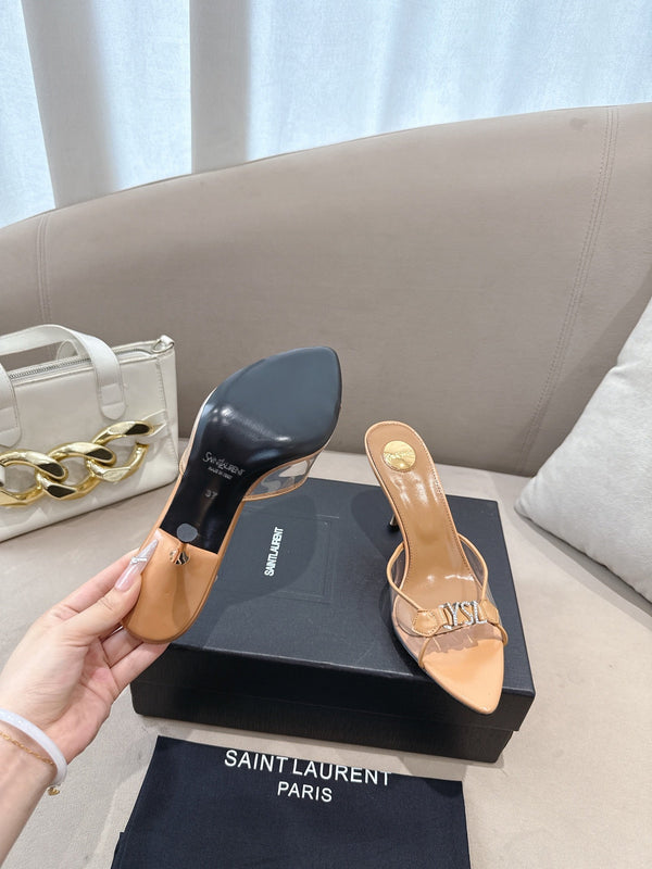 YSL High-heels 80mm Transparent Sandals Beige in Leather 771712