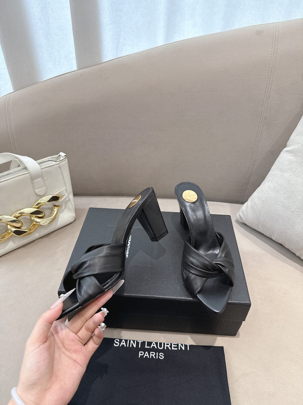YSL Sandal Heel 75mm Black in Lambskin 771710