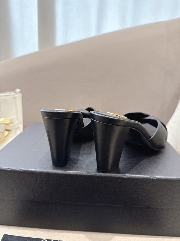 YSL Sandal Heel 75mm Black in Lambskin 771710