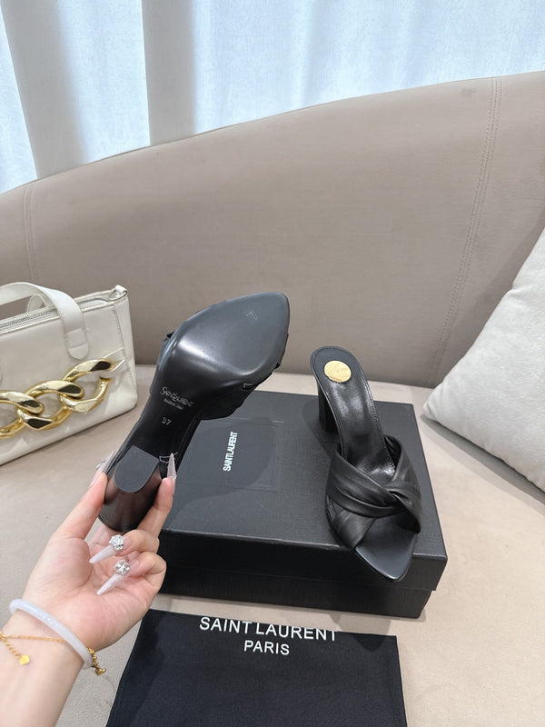 YSL Sandal Heel 75mm Black in Lambskin 771710