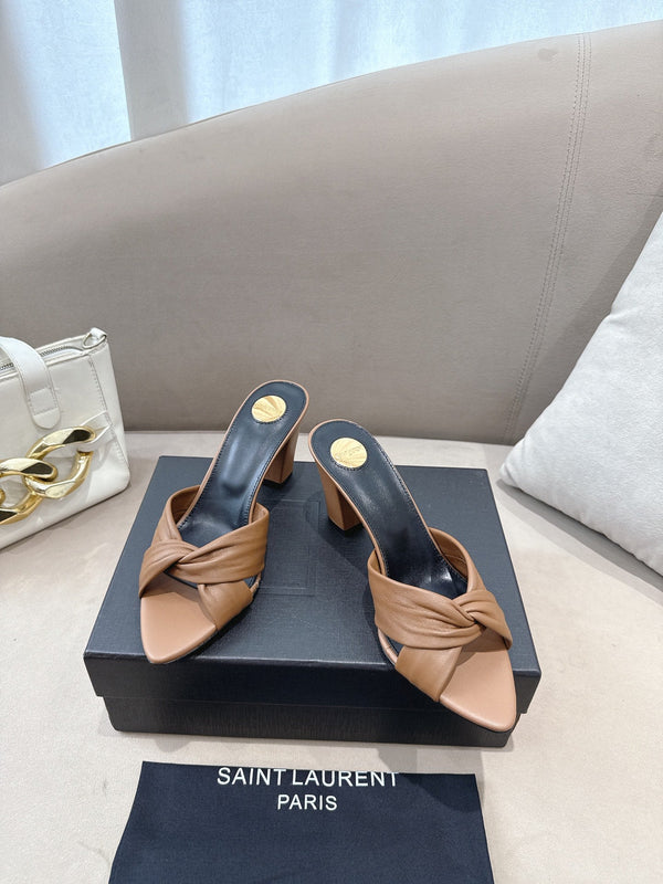YSL Sandal Heel 75mm Light Brown in Lambskin 771708