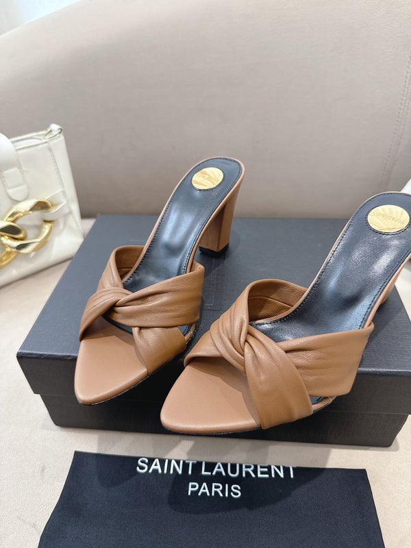 YSL Sandal Heel 75mm Light Brown in Lambskin 771708