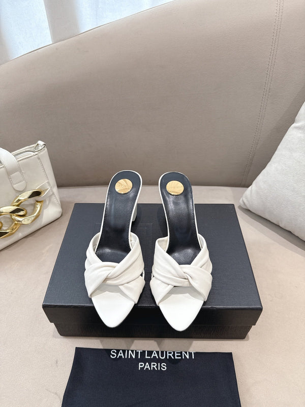 YSL Sandal Heel 75mm White in Lambskin 771707