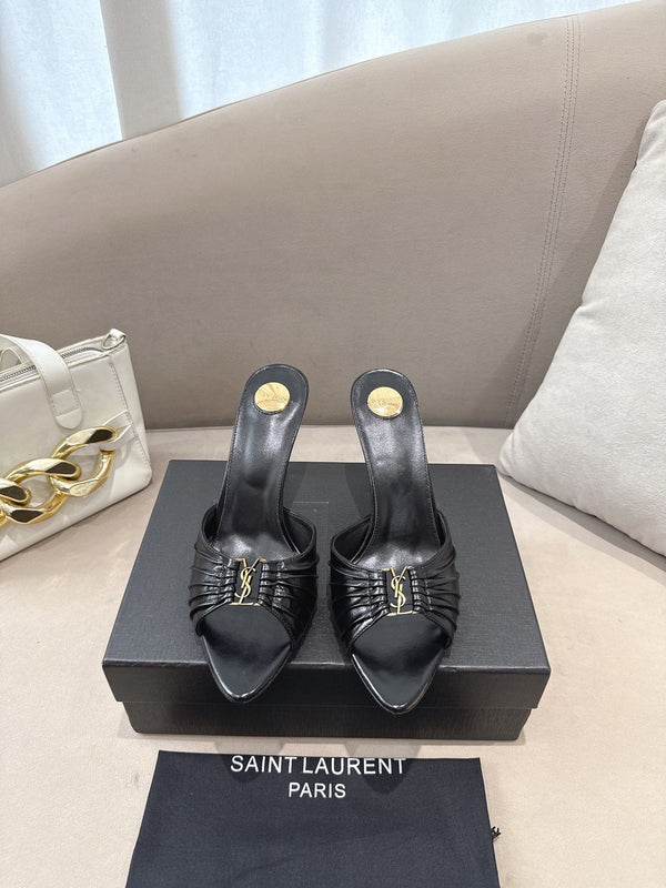 YSL Babylone Mules 90mm Black in Supple Leather 771706