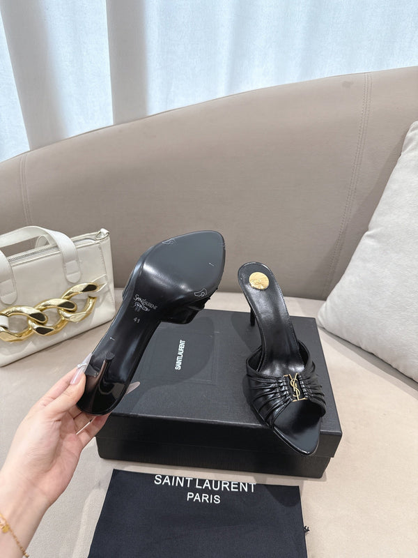 YSL Babylone Mules 90mm Black in Supple Leather 771706