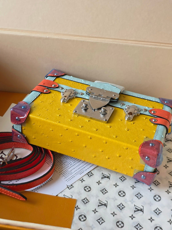 LV Petite Malle Bag 20cm Yellow in Ostrich-embossed Cowhide 287743