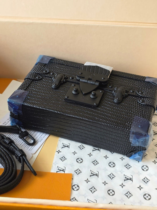 LV Petite Malle Bag 20cm Black in Lizard-pattern Cowhide 287740