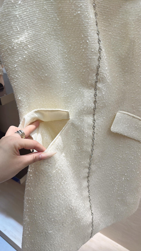 CC Moonlight White Diamond-Embellished Vest Dress in Tweed