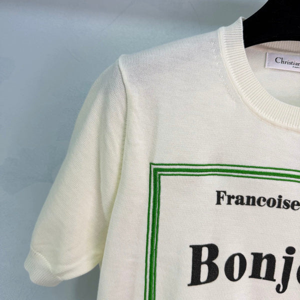 CD 26 Crew Neck Logo Knit Short-Sleeve T-Shirt White in Wool