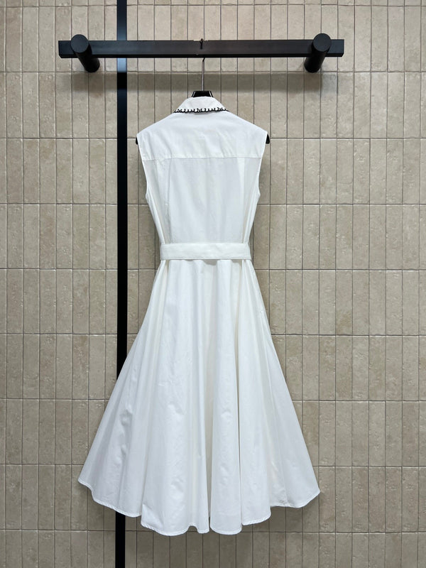 CD 26 Color-blocked Collared Sleeveless Shirt Dress White in Cotton 385734