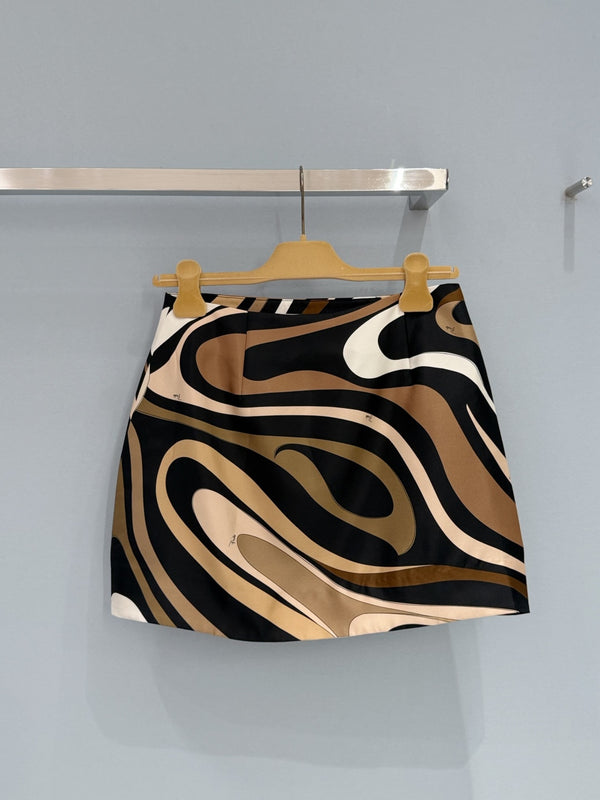 Pucc Marmo Print Skirt Espresso Silk