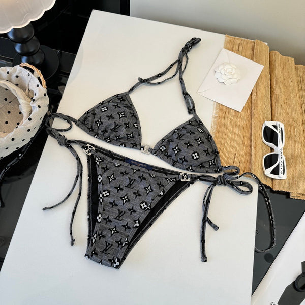 LV Graphic Monogram Bikini in Dark Gray Polyamide 241796