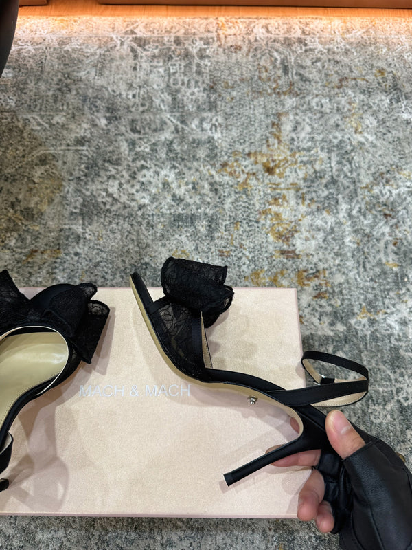 Mach 26 Sandal Heel 90mm Black in Lace 804309