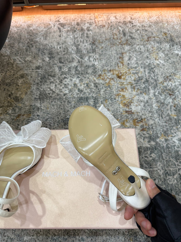 Mach 26 Sandal Heel 90mm White in Lace 804308