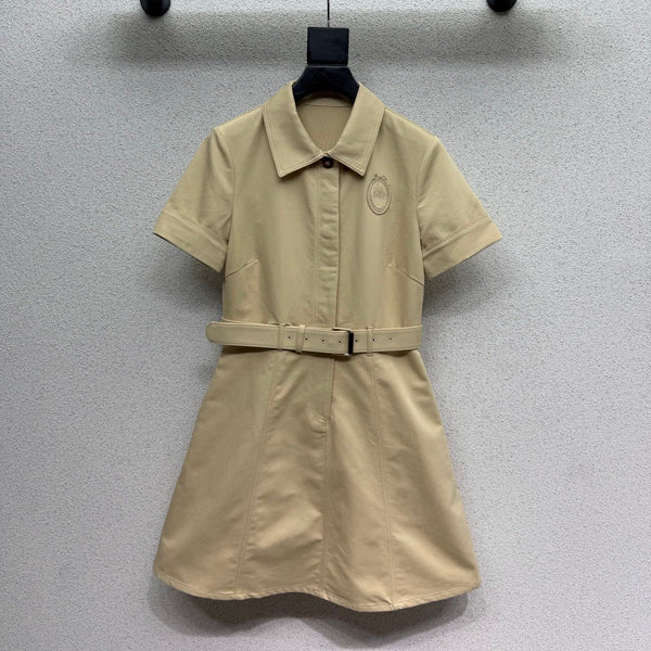 CD Khaki Embroidered Logo Short-sleeved Dress in Cotton 388260