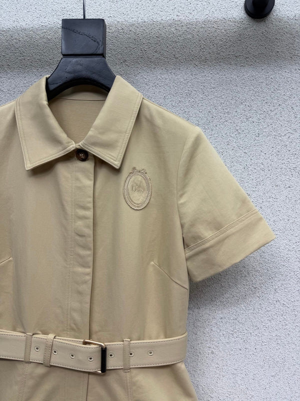 CD Khaki Embroidered Logo Short-sleeved Dress in Cotton 388260
