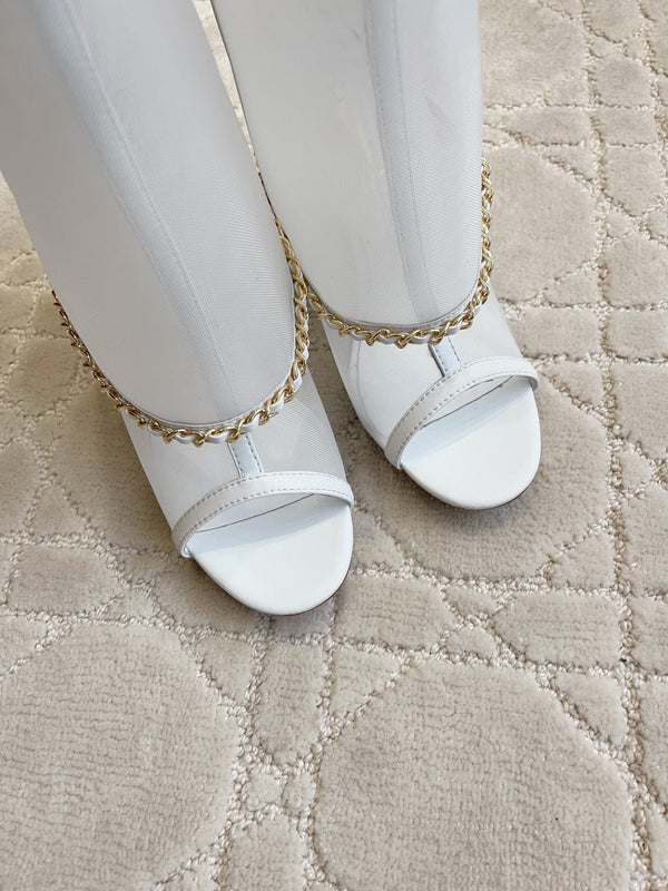 CC 26 Boots High-Heeled 95mm with Chain White in Mesh 808105