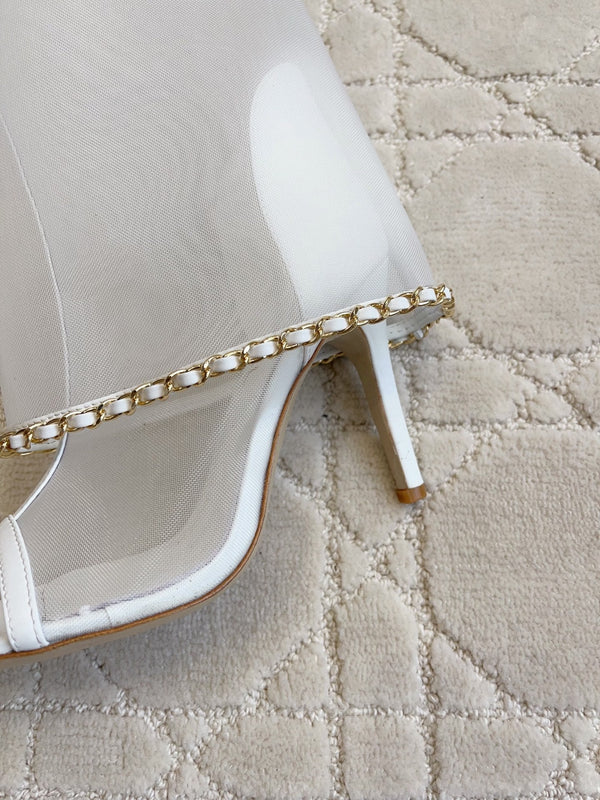 CC 26 Boots High-Heeled 95mm with Chain White in Mesh 808105