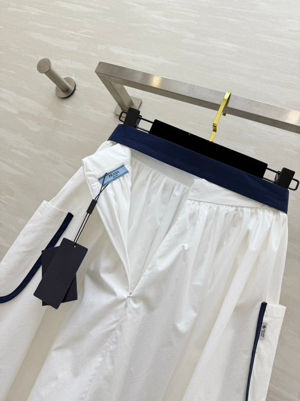 Pra Navy Style Asymmetrical Skirt White in Cotton 388809