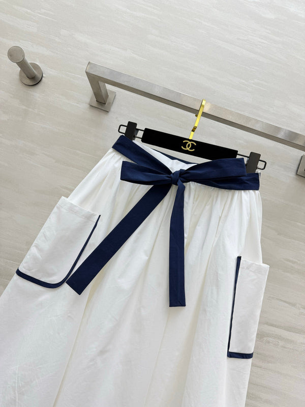 Pra Navy Style Asymmetrical Skirt White in Cotton 388809