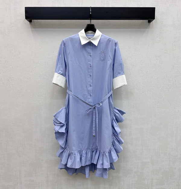 CD 26 Lace-up Tie-front Dress Blue in Cotton 389461
