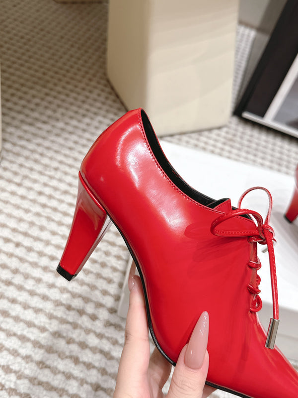 CL 26 Square Toe Lace-up Oxford Heels 85 Red in Lambskin 813302