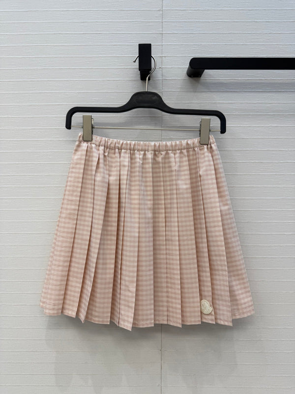 Moncler 26 Check Pleated Midi Skirt Light Pink in Cotton 389743