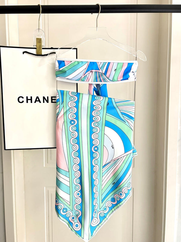 Pucci 3-Piece Swimwear Set Blue Pink Green Marmo Print 240264