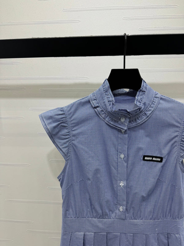 Miu Gingham Check Shirt Dress Cotton 392629
