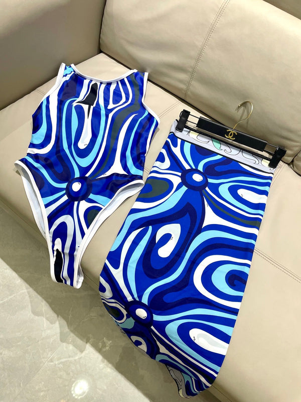 Pucci Printed One-Piece Blue Swimsuit Cotton Blend 149643