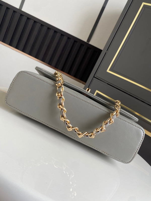 CC Mini Flap Top Handle Bag 25cm Light Grey Lambskin