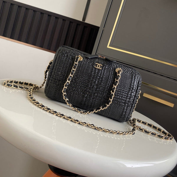CC Classic Handbag With Chain 18.5cm Black Woven Coconut Fiber