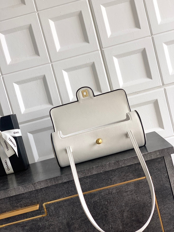 CC Preppy Coco Bowling Bag 30cm White Cowhide Lambskin