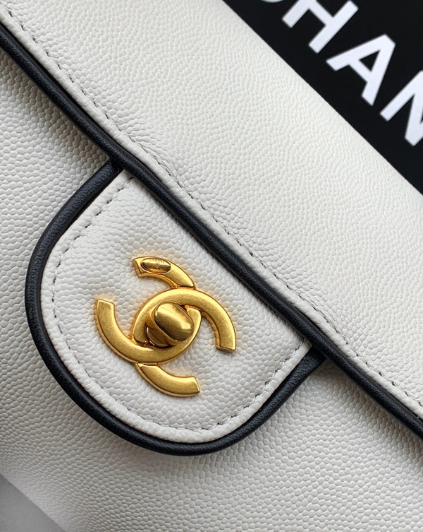 CC Preppy Coco Bowling Bag 30cm White Cowhide Lambskin