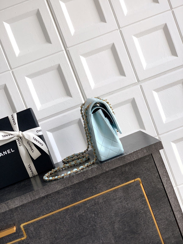 CC Flower Embellished Handbag 25.5cm Blue Lambskin