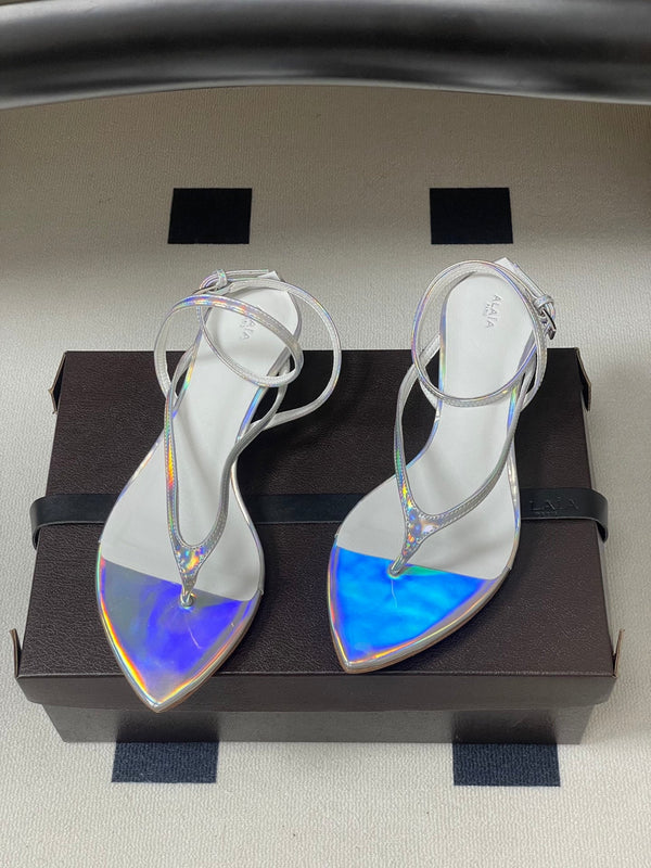 Alaia Thong Sandals Silver 3cm Patent Leather 835286