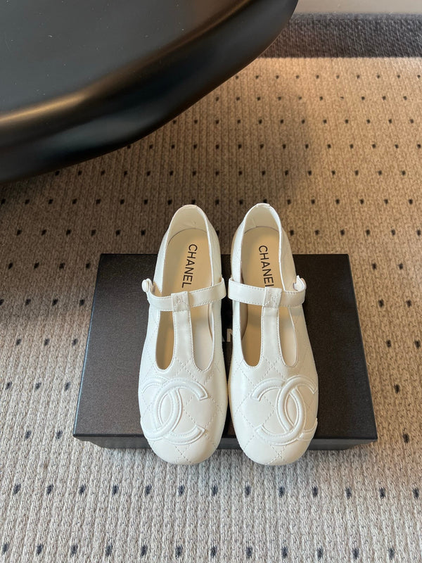 CC 26s T-Strap Mary Jane Flats White Cowhide