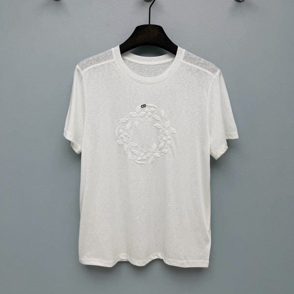 CD 2026 Floral Embroidery Short-Sleeve T-Shirt White Cotton 392386