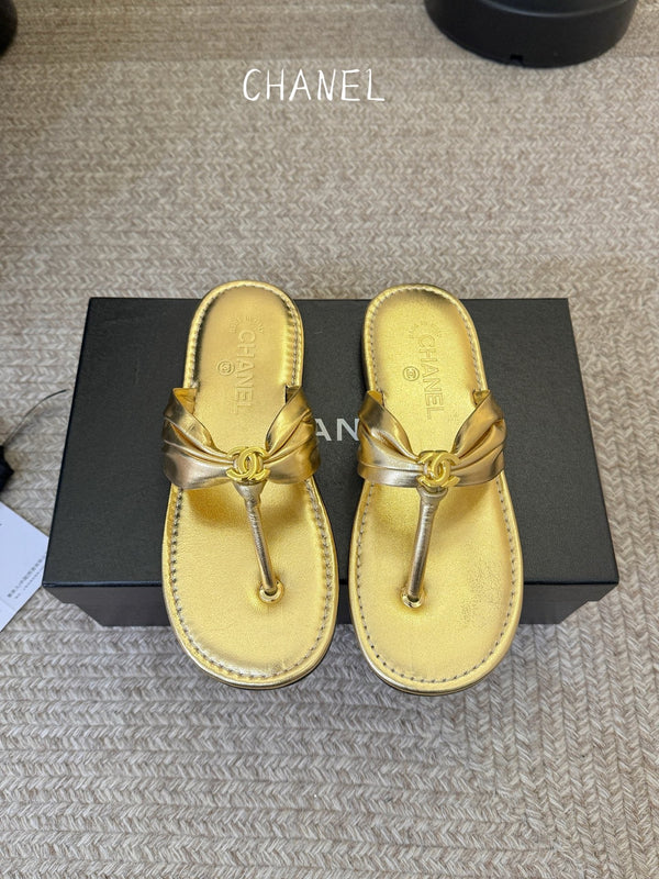 CC 26S Thong Slide Sandals Gold Metallic Cowhide 835643