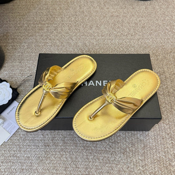 CC 26S Thong Slide Sandals Gold Metallic Cowhide 835643