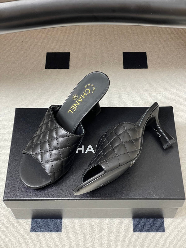 CC Quilted Heeled Sandal 8cm Black Lambskin 834720