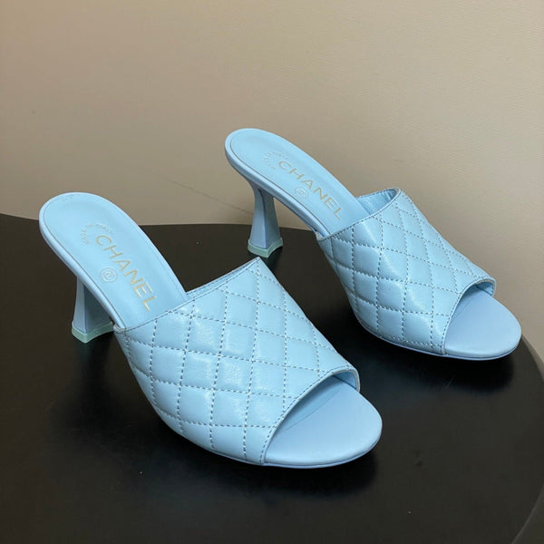 CC Quilted Heeled Sandal 8cm Blue Lambskin 834716